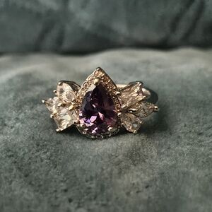 Elegant Amethyst Teardrop/Pear shaped Sterling Silver Ring